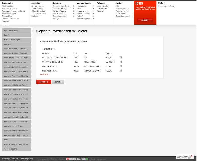 Geplante Inv. Mieter
