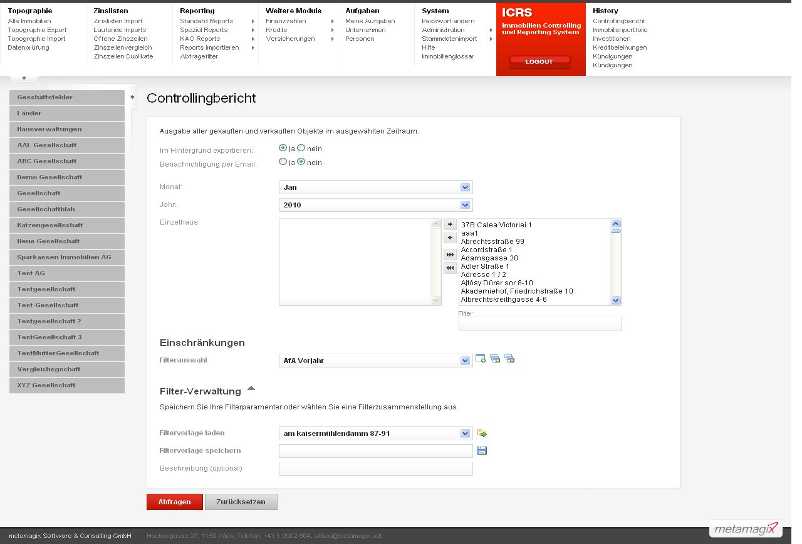 Controllingbericht zurücksetzen