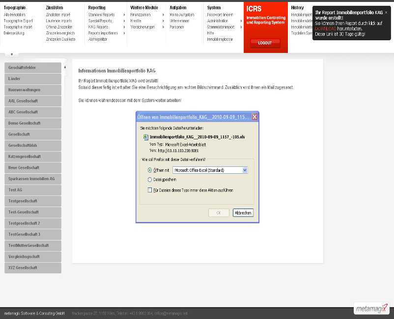 Immobilienportfolio Export