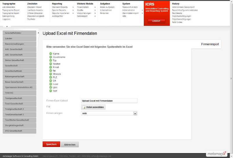 Upload Excel mit Firmendaten