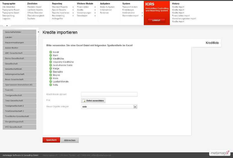 Datenimport, Kredite Import, Kreditliste anlegen