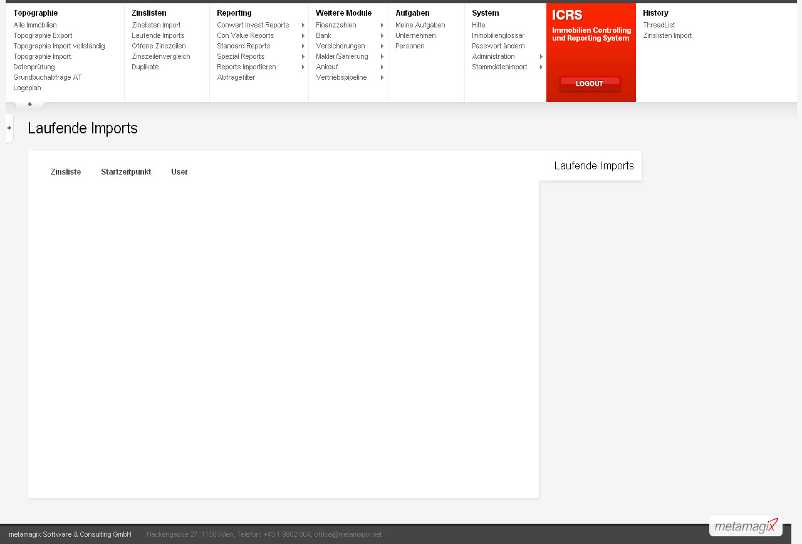 Zinslisten > Laufende Imports