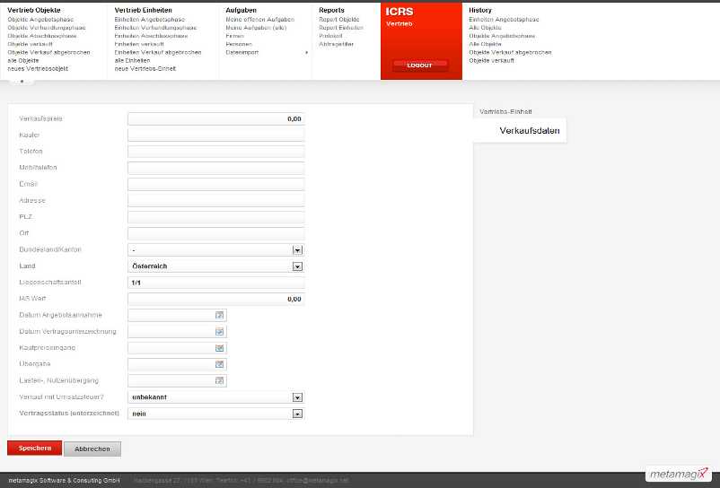 Neue Vertriebs-Einheit > Register: Verkaufsdaten